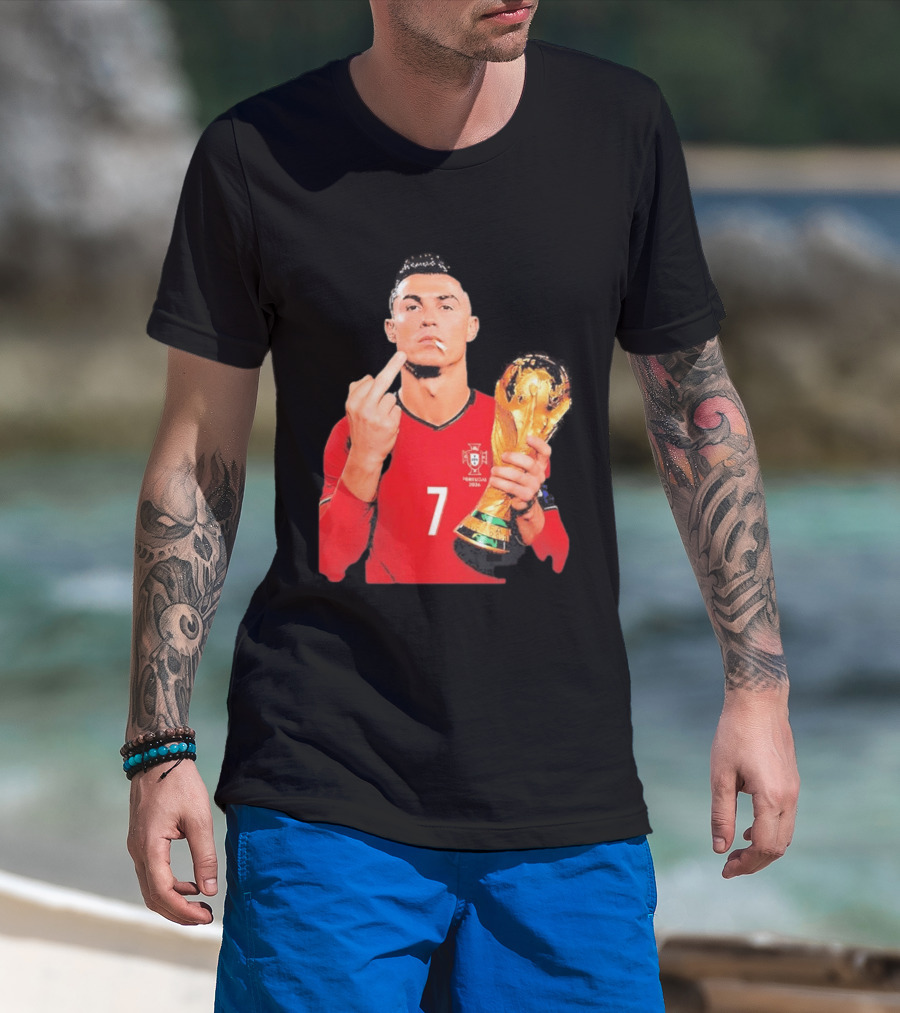 Cristiano Ronaldo Portugal 7 Middle Finger World Cup Trophy T-Shirt