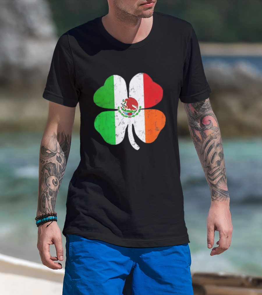 Mexican Irish Shamrock Flag St Patrick's Mexico Ireland Unity T-Shirt
