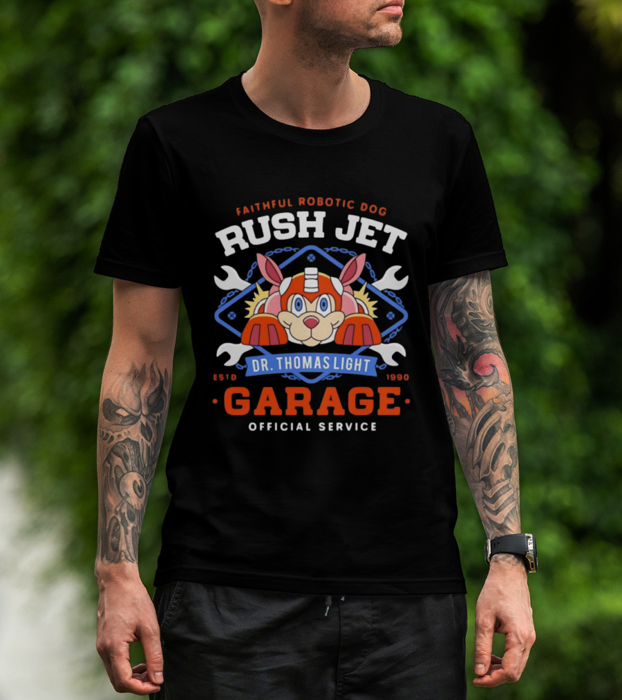 Faithful Robotic Dog Rush Jet Dr Thomas Light Garage Estd 1990 Official Service T-Shirt