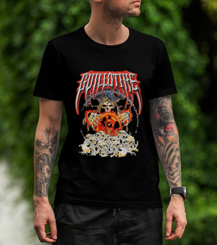 Guillotine Grim Reaper Crystal Ball Skulls Fiery Chains T-Shirt