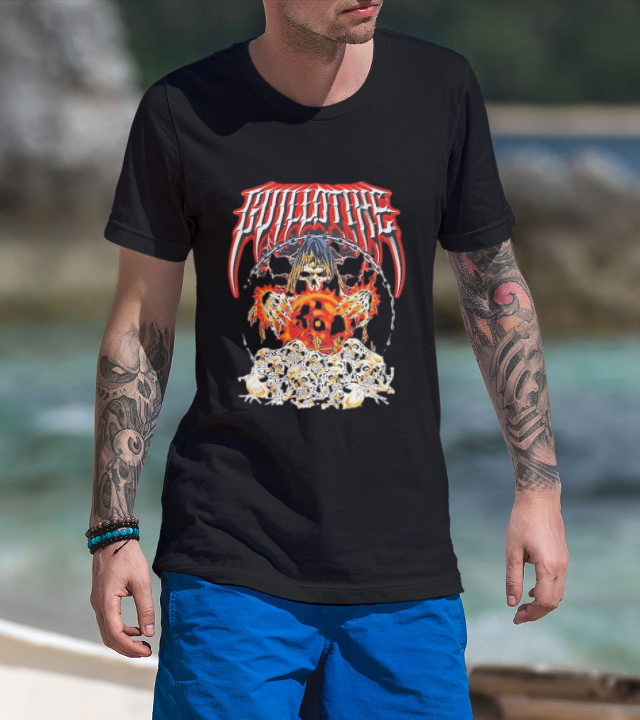 Guillotine Grim Reaper Crystal Ball Skulls Fiery Chains T-Shirt