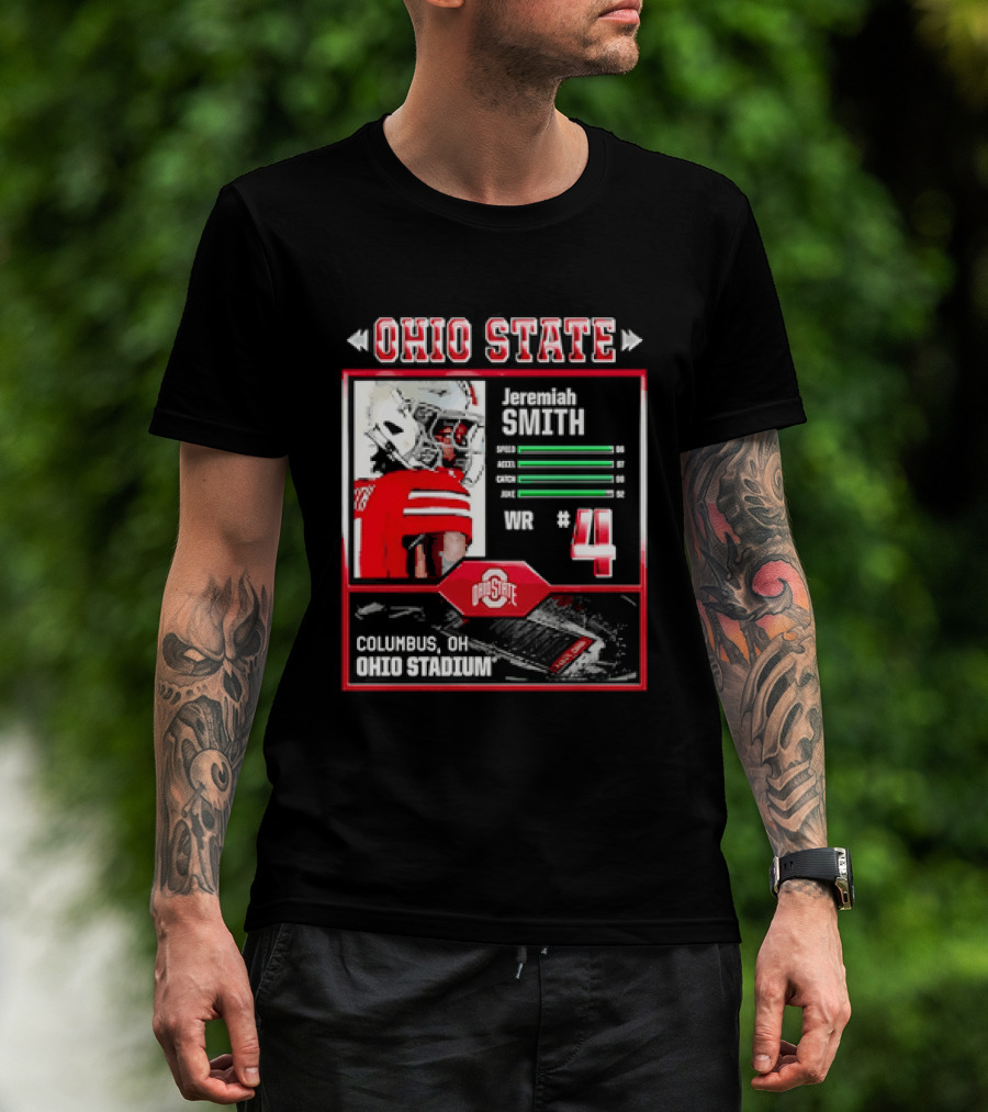 Ohio State Buckeyes Jeremiah Smith Columbus Football Ohio Stadium Number 4 T-Shirt