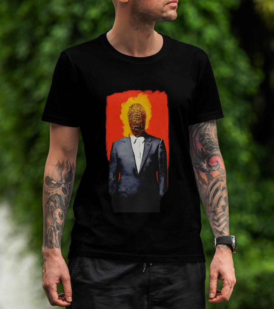 Ignition Man In Tuxedo With Fiery Head On Bold Red T-Shirt