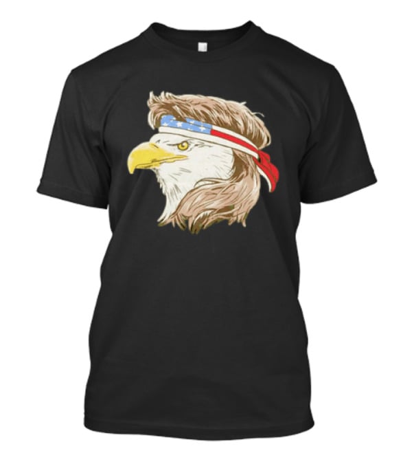 Bald Eagle With American Flag Bandana And Patriotic Hair T-Shirt