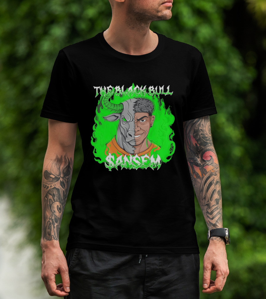The Black Bull Sansem Half Man Half Bull Green Fire Fusion T-Shirt