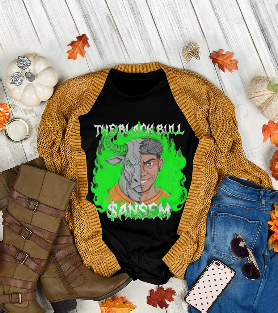 The Black Bull Sansem Half Man Half Bull Green Fire Fusion T-Shirt