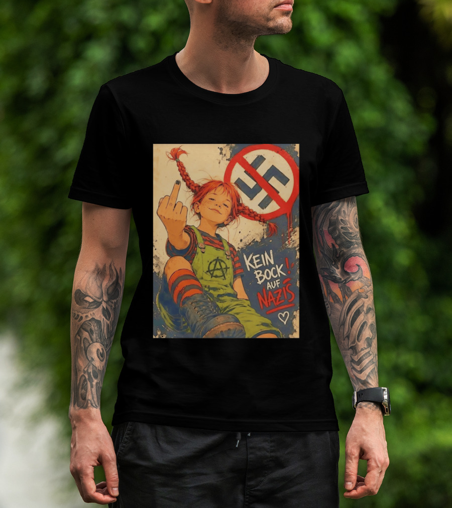 Pippi Longstocking Kein Bock Auf Nazis Middle Finger Anti Nazi Sign Anarchy T-Shirt