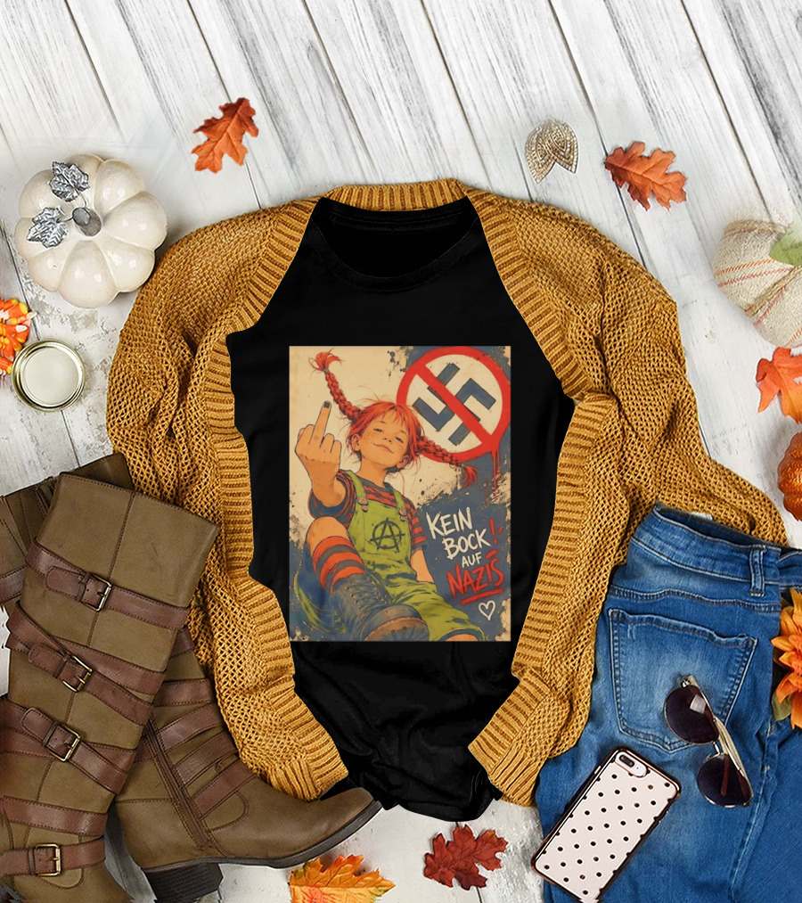 Pippi Longstocking Kein Bock Auf Nazis Middle Finger Anti Nazi Sign Anarchy T-Shirt