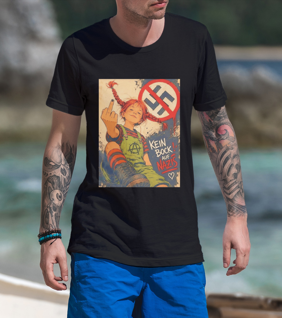 Pippi Longstocking Kein Bock Auf Nazis Middle Finger Anti Nazi Sign Anarchy T-Shirt