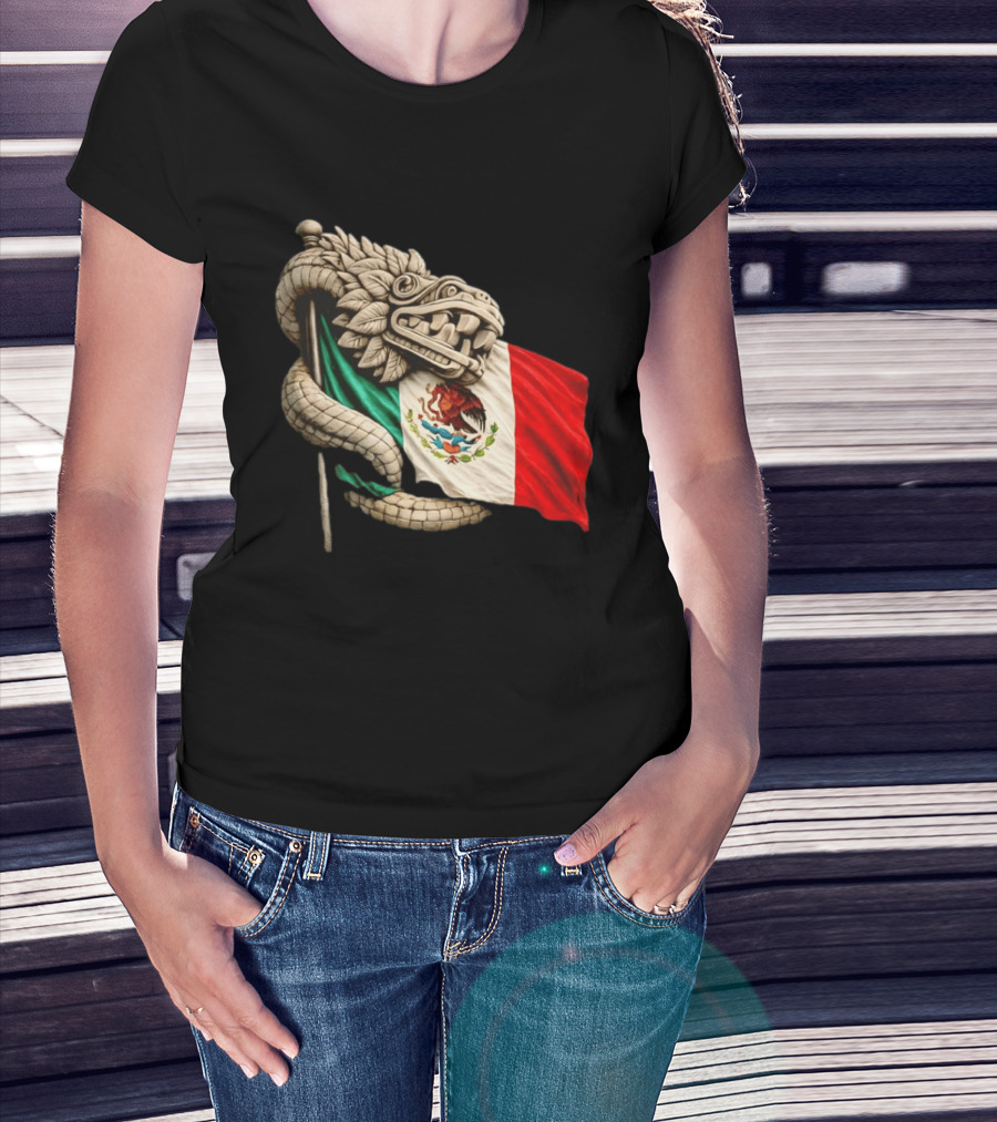 Quetzalcoatl Feathered Serpent Mexico Flag T-Shirt