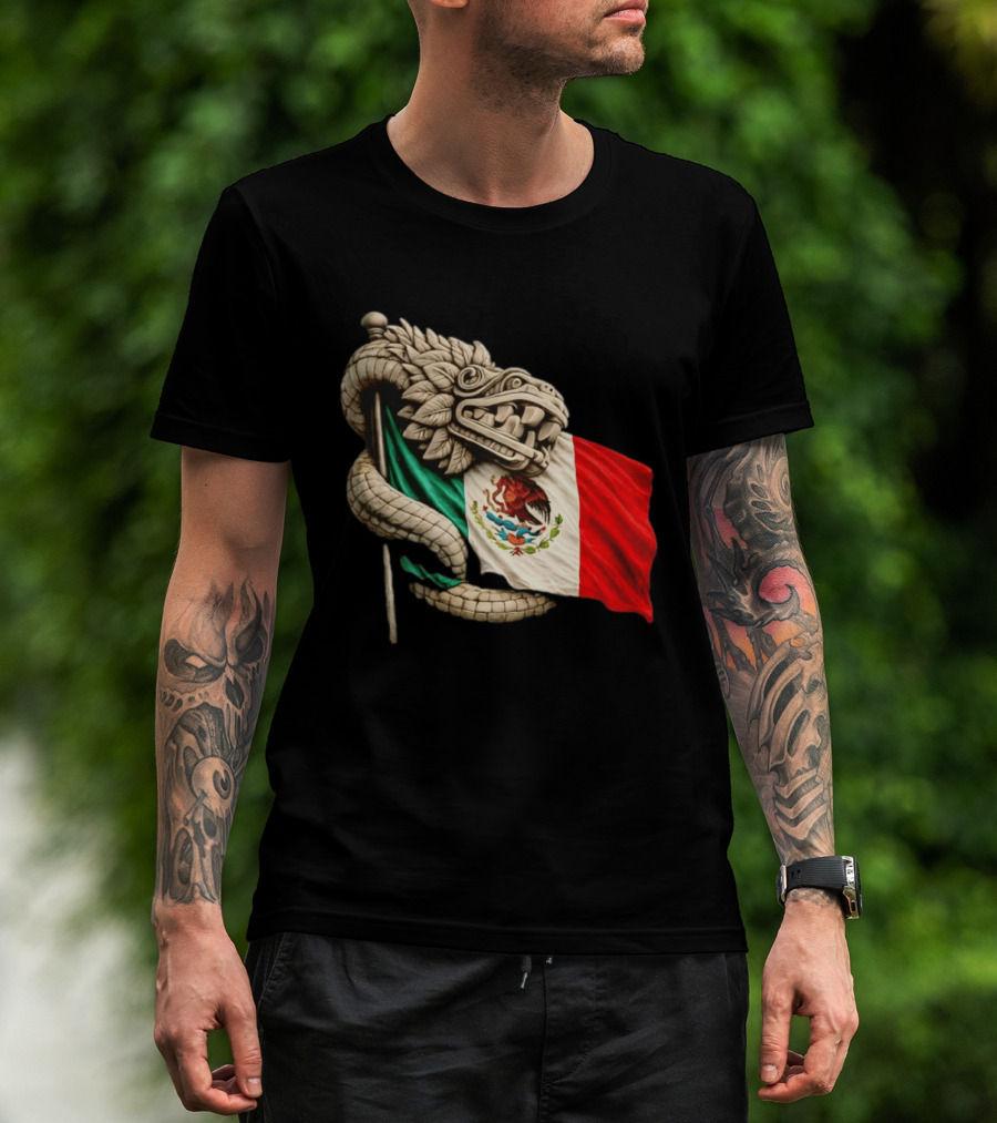 Quetzalcoatl Feathered Serpent Mexico Flag T-Shirt