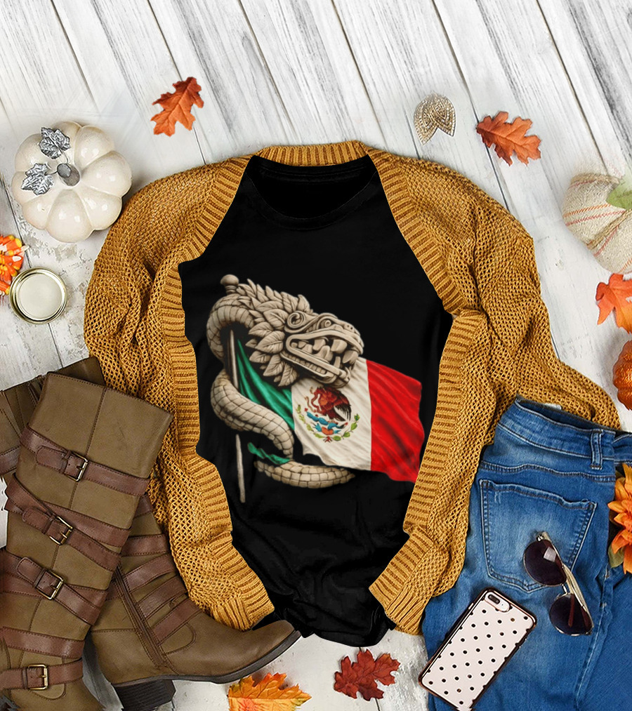 Quetzalcoatl Feathered Serpent Mexico Flag T-Shirt