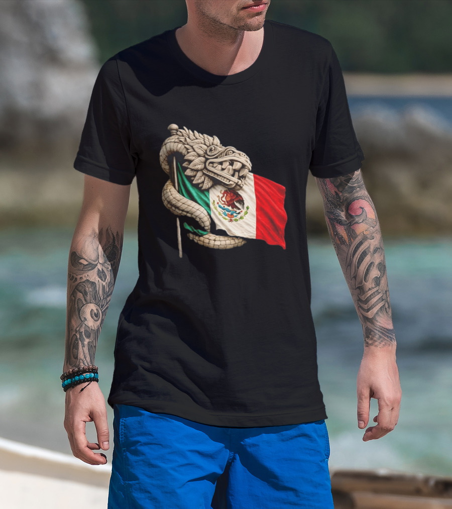 Quetzalcoatl Feathered Serpent Mexico Flag T-Shirt