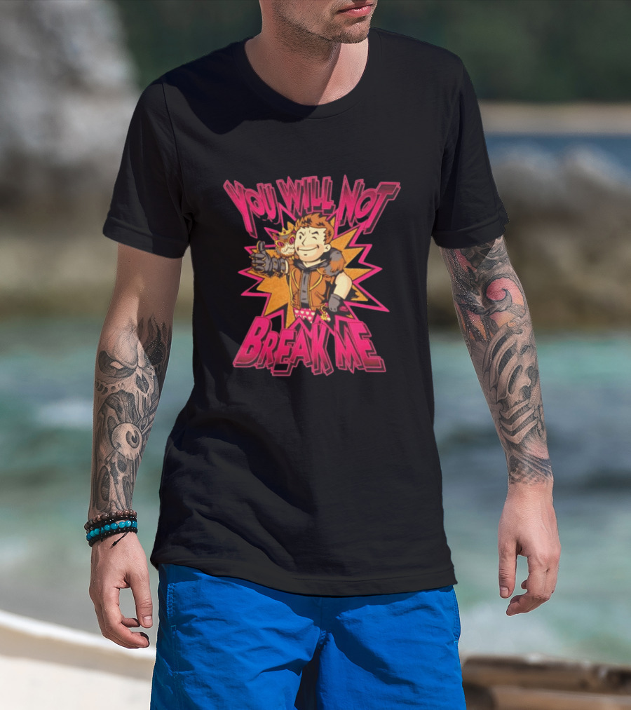 Vault Boy Fallout You Will Not Break Me Thumbs Up Power Armor Explosion T-Shirt