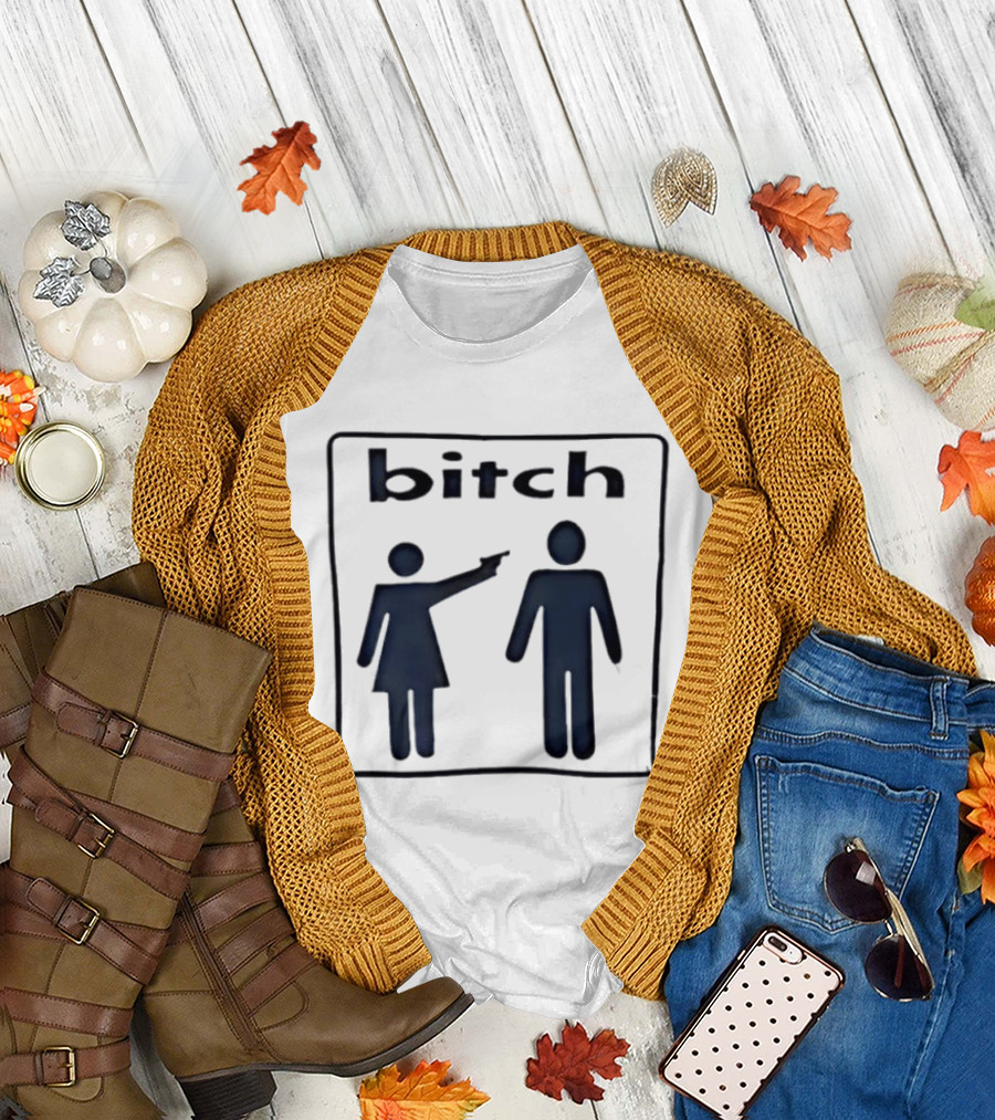 Bitch Stick Figure Pointing Gun at Man Stick Figure T-Shirt