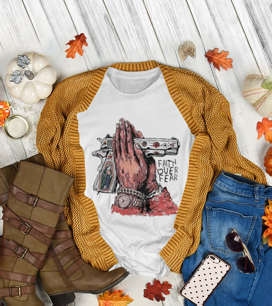 Our Lady of Guadalupe Praying Hands Gun Faith over Fear T-Shirt