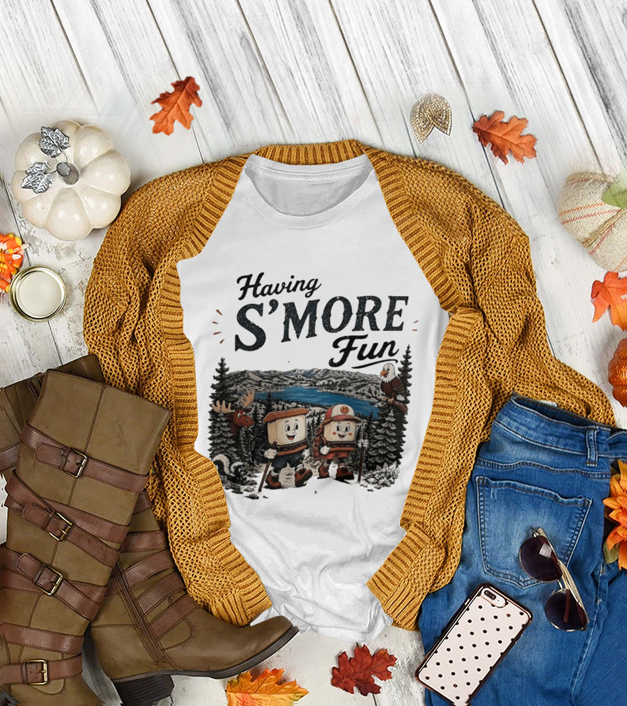 Having S'More Fun Camping Hiking at Bear Lake with Wildlife and Nature Scene T-Shirt