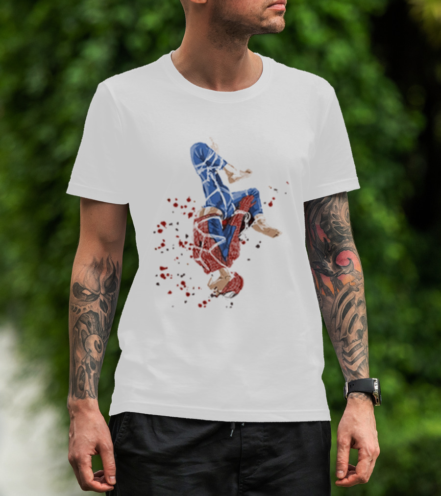 Spider Man Shibari Upside Down Rope Art With Red Flowers T-Shirt