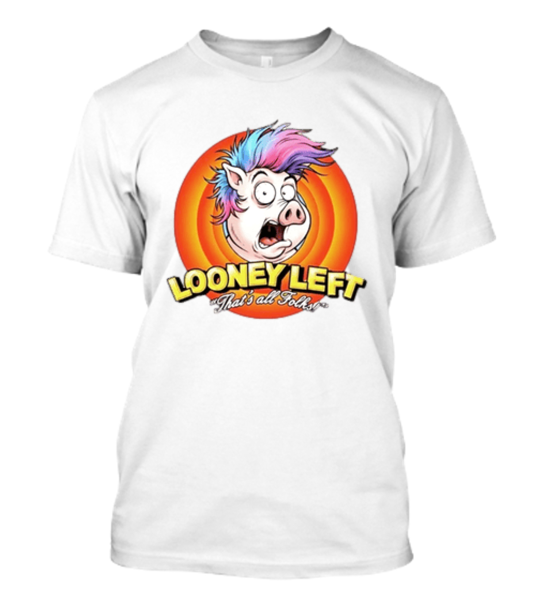Looney Left That's All Folks Pig Psychedelic Hair Burst T-Shirt