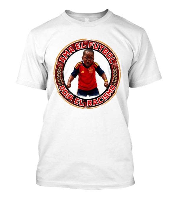 Ama El Futbol Odia El Racismo Niño Con Camiseta Roja Y Azul T-Shirt