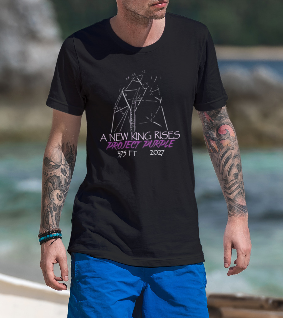 A New King Rises Project Purple 375 Ft 2027 Sketched Geometric Crown T-Shirt