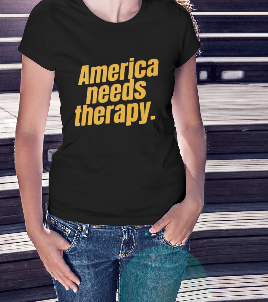 America Needs Therapy Brown Bold Yellow T-Shirt