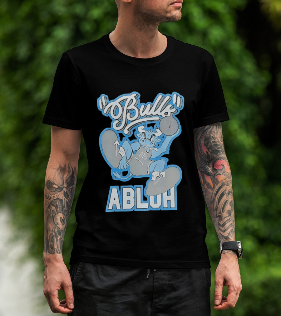 Bulls Abluh Off Blue Cartoon Basketball Character Jumping T-Shirt