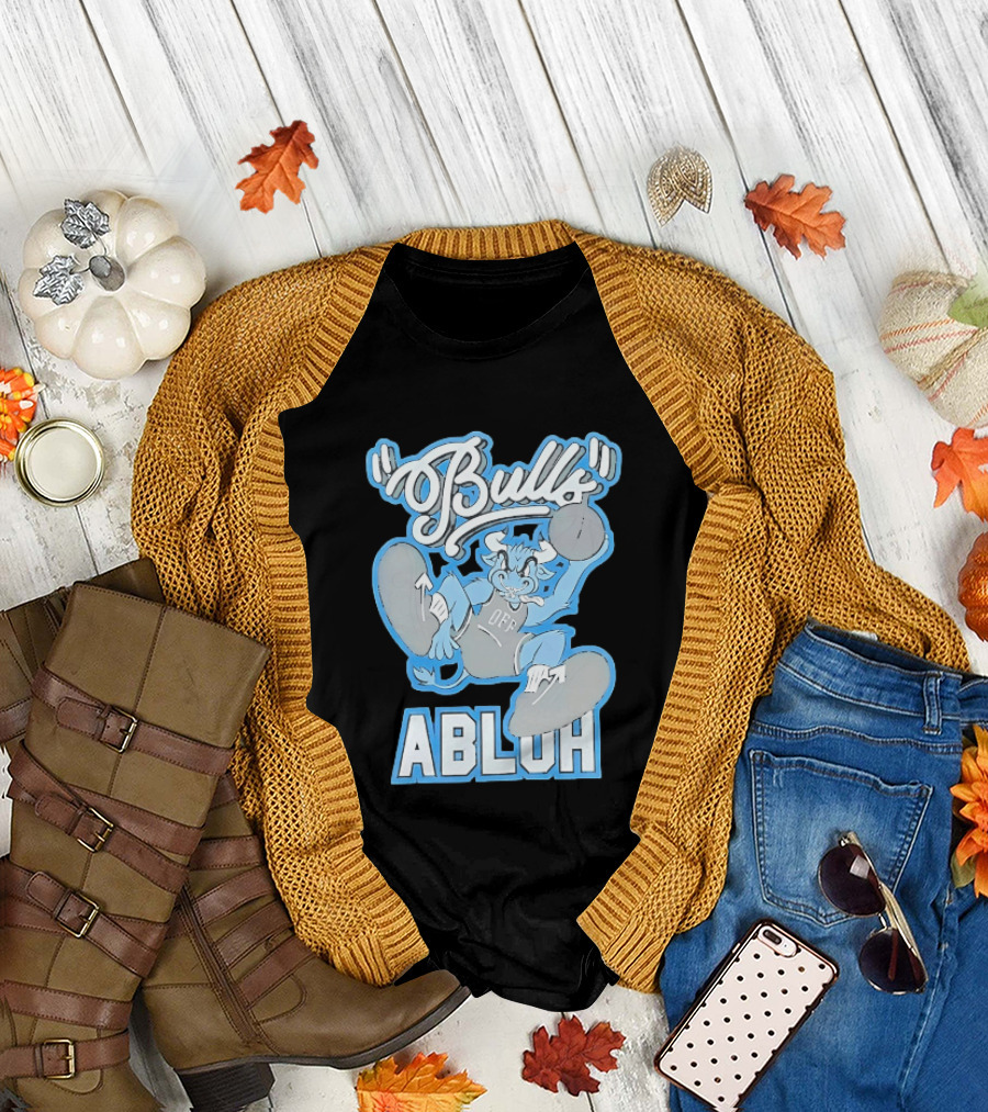 Bulls Abluh Off Blue Cartoon Basketball Character Jumping T-Shirt