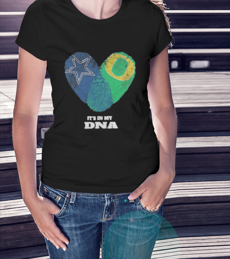 It's In My DNA Dallas Cowboys Oregon Ducks Heart Fingerprint T-Shirt