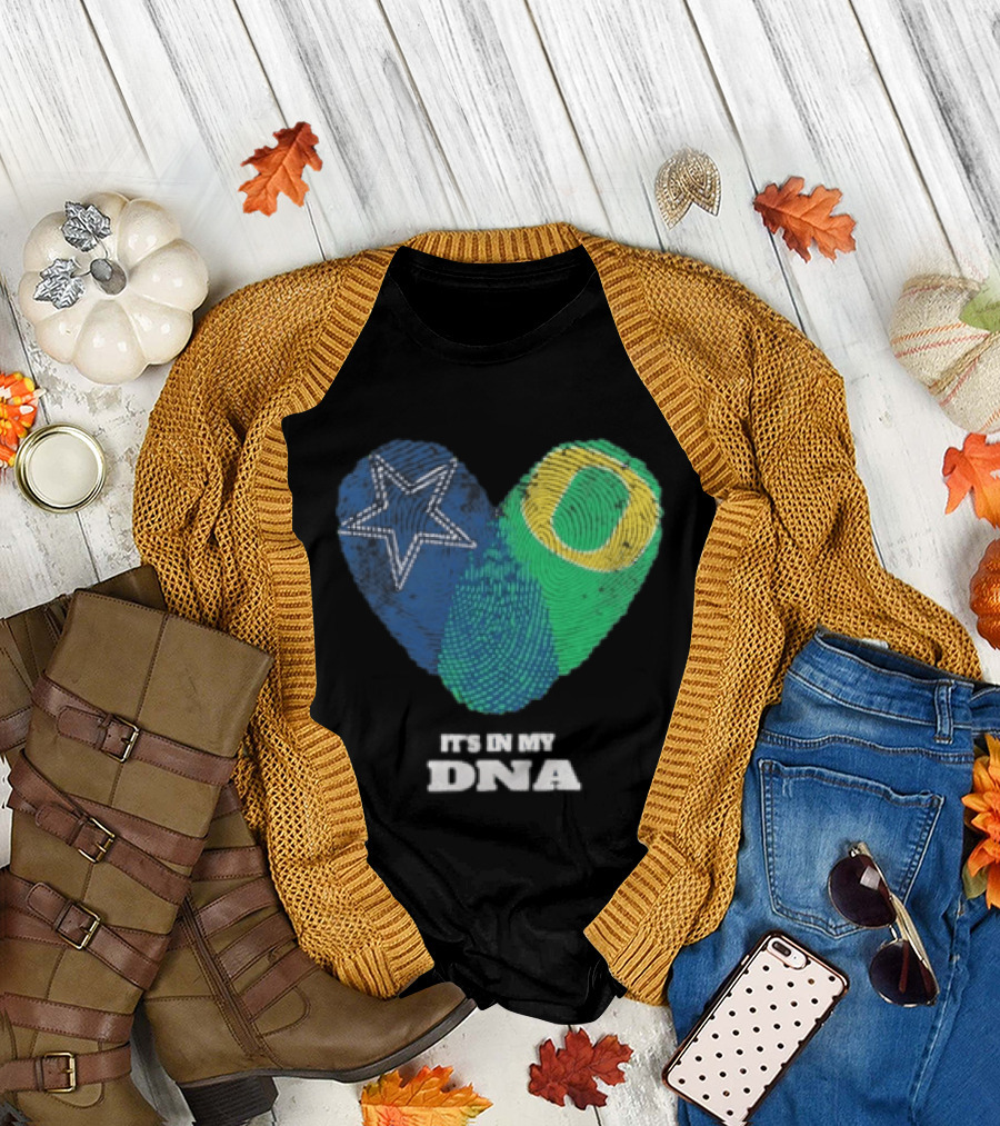 It's in My DNA Dallas Cowboys Oregon Ducks Heart Fingerprint T-Shirt