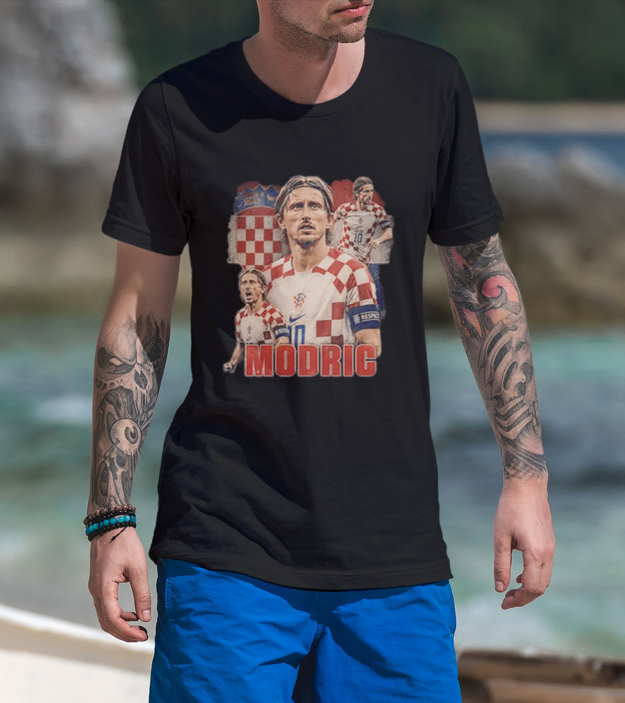 Luka Modric Croatia National Team Footballer With Croatian Flag And Number 10 T-Shirt