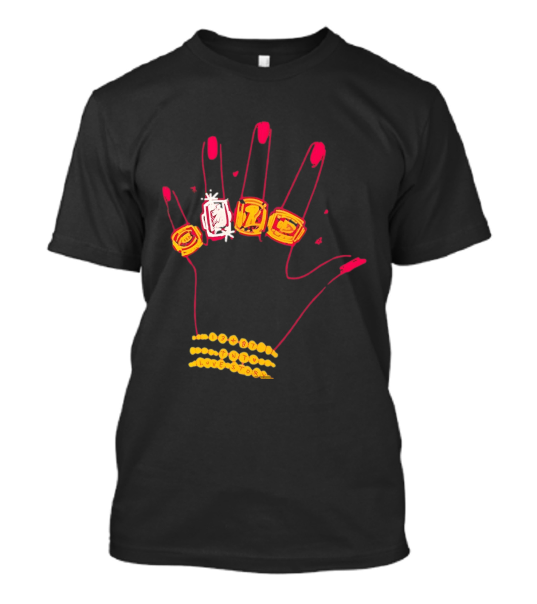 Hand Wearing Rings Bracelets 13 + 87 TNT Love Story T-Shirt