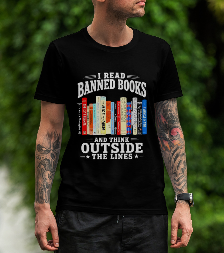 I Read Banned Books And Think Outside The Lines Book Titleshelves T-Shirt