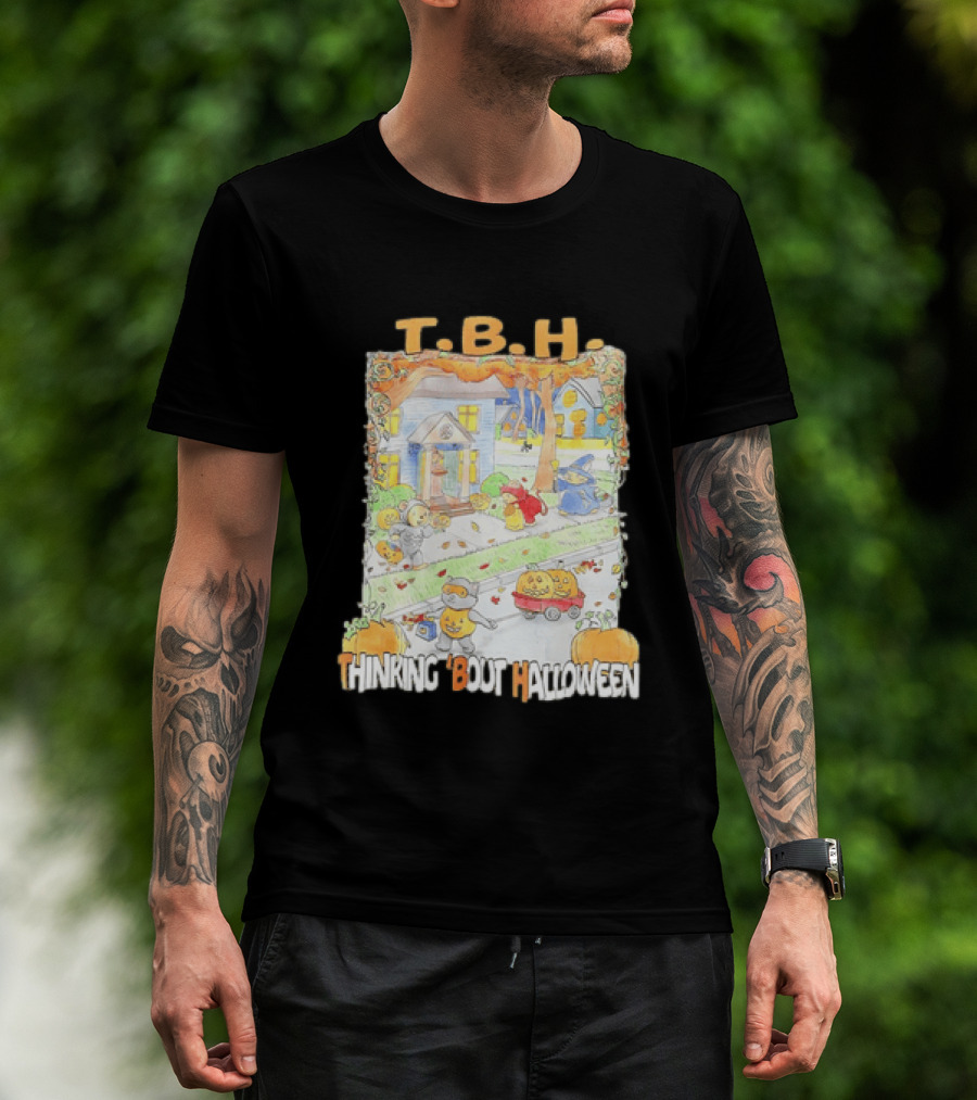 TBH Thinking 'Bout Halloween Animal Trick Or Treaters Fall Street Scene T-Shirt