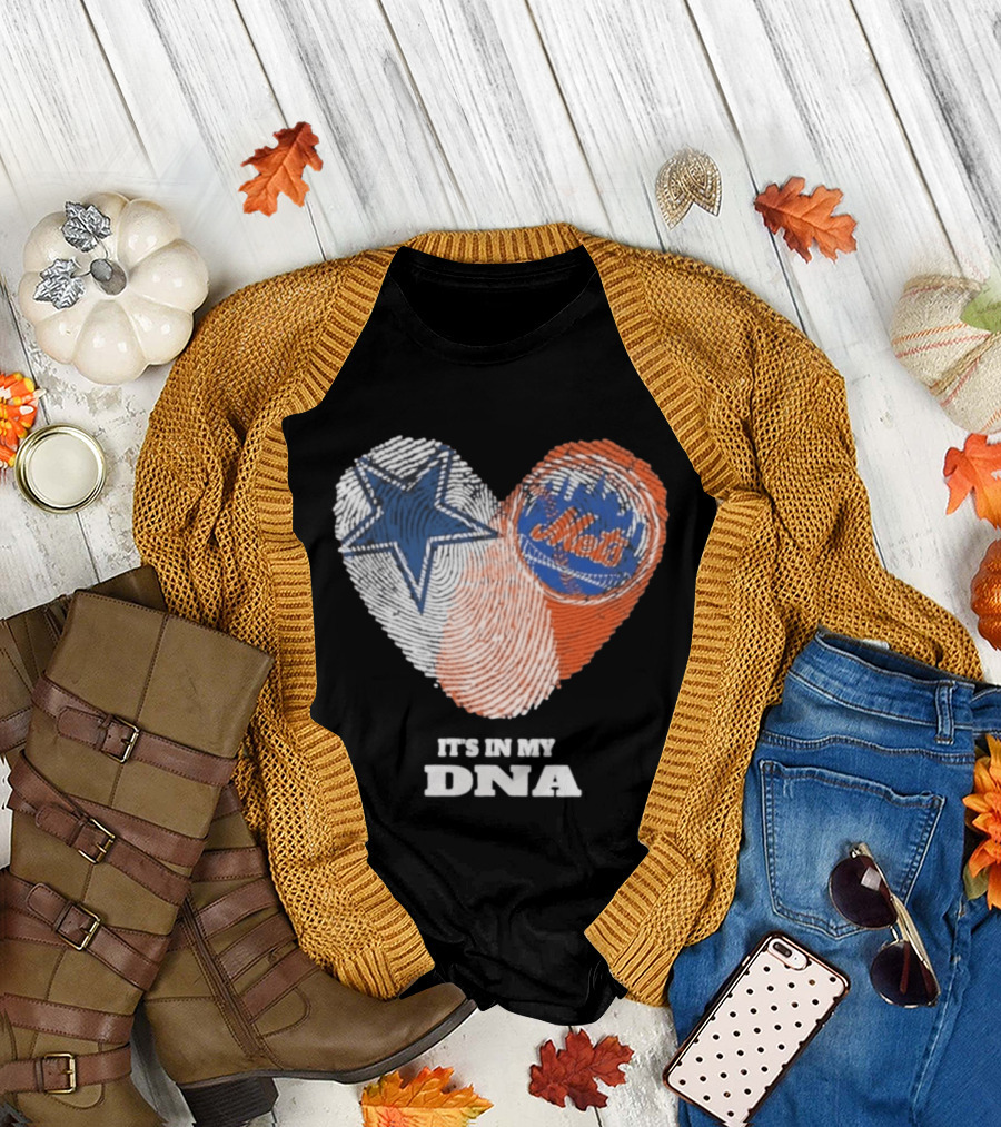 IT'S IN MY DNA Dallas Cowboys New York Mets Fan Fingerprint Heart T-Shirt
