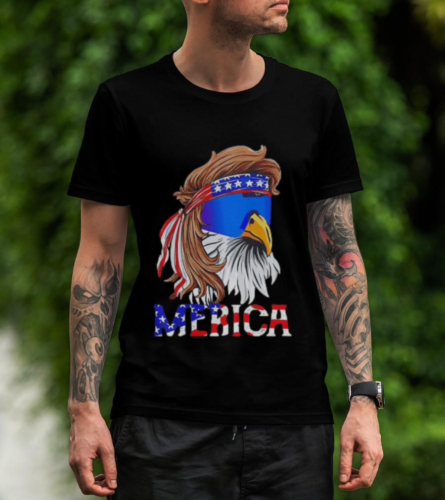 Patriotic Merica Bald Eagle Mullet Sunglasses USA Flag T-Shirt