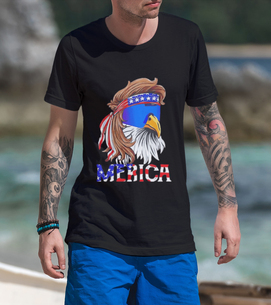 Patriotic Merica Bald Eagle Mullet Sunglasses USA Flag T-Shirt