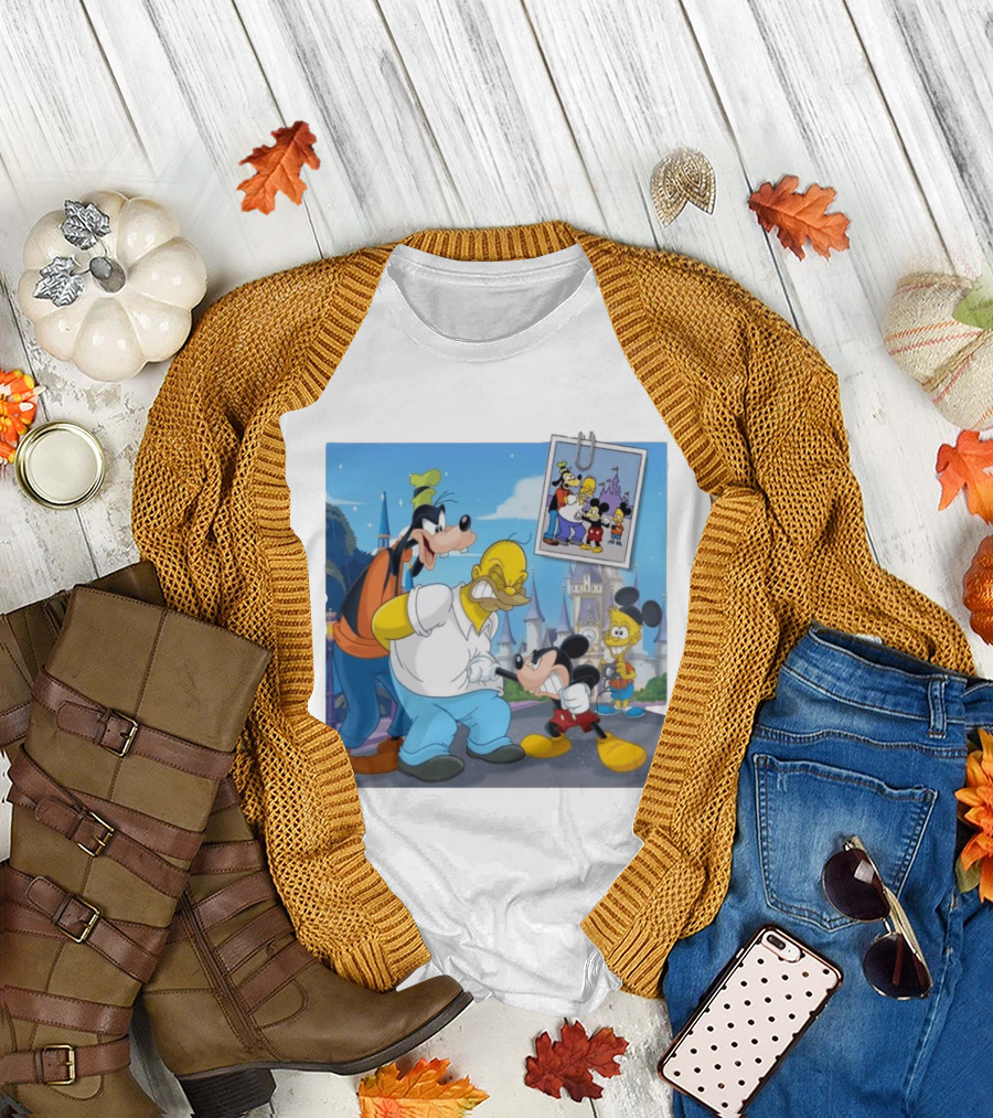 Disney World Homer with Mickey Goofy Bart Mashup by Richietoons T-Shirt