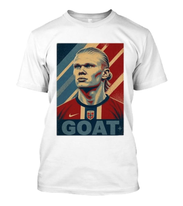 Erling Haaland G.O.A.T Norway Soccer Legend Iconic Red Blue Stripes T-Shirt