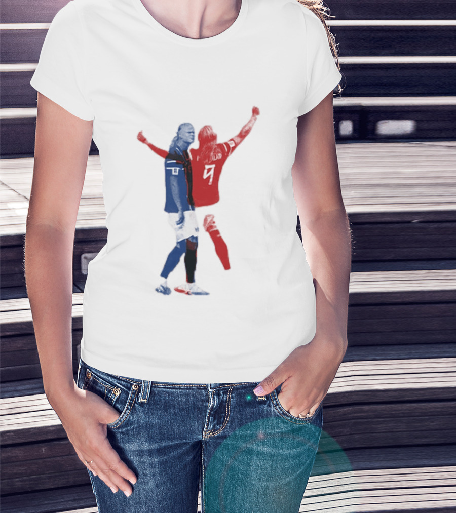 Erling Haaland Norway National Team Halftone Collage Blue And Red Number 9 T-Shirt