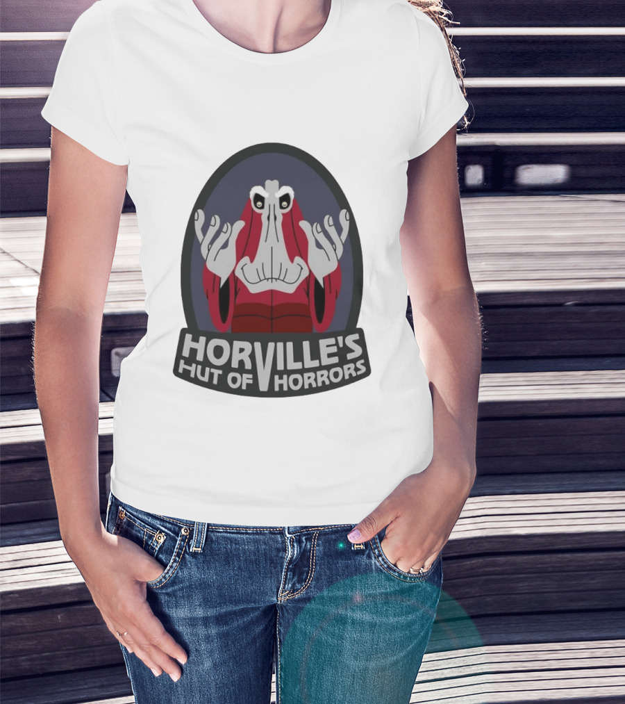Horville's Hut Of Horrors Angry Red Clad Monster With Creepy Hands T-Shirt