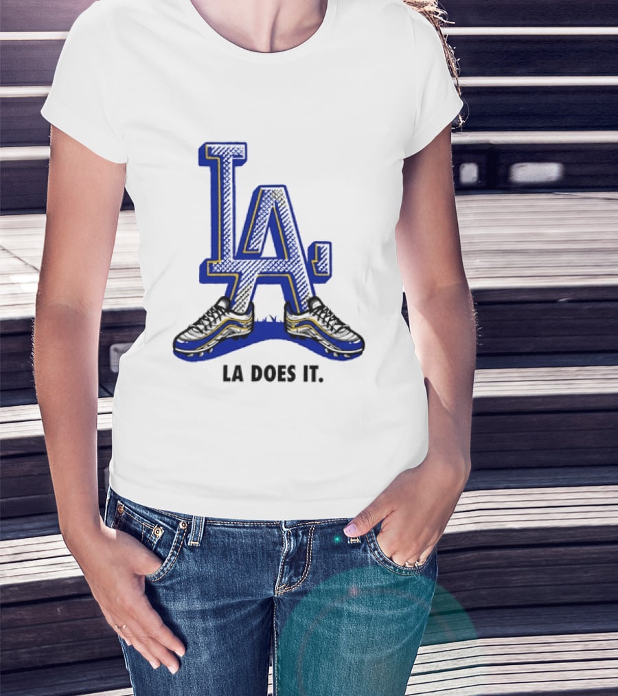 LA Dodgers LA Does It Baseball Footwear T-Shirt