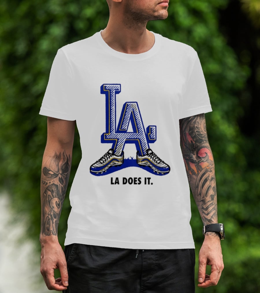 LA Dodgers LA Does It Baseball Footwear T-Shirt
