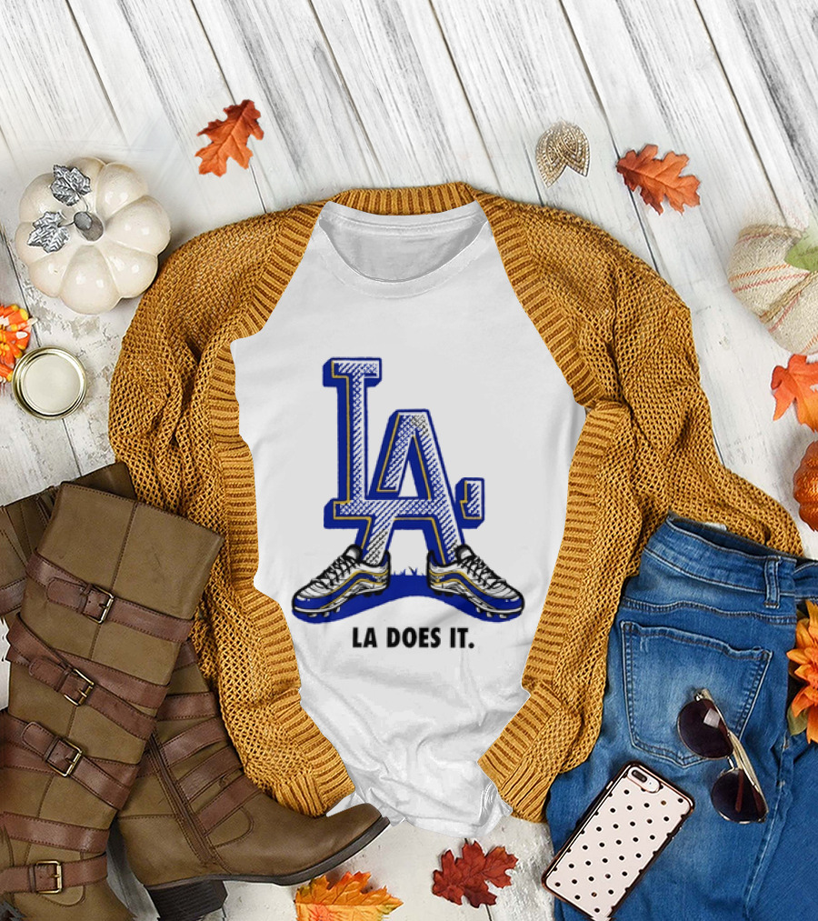 LA Dodgers LA Does It Baseball Footwear T-Shirt