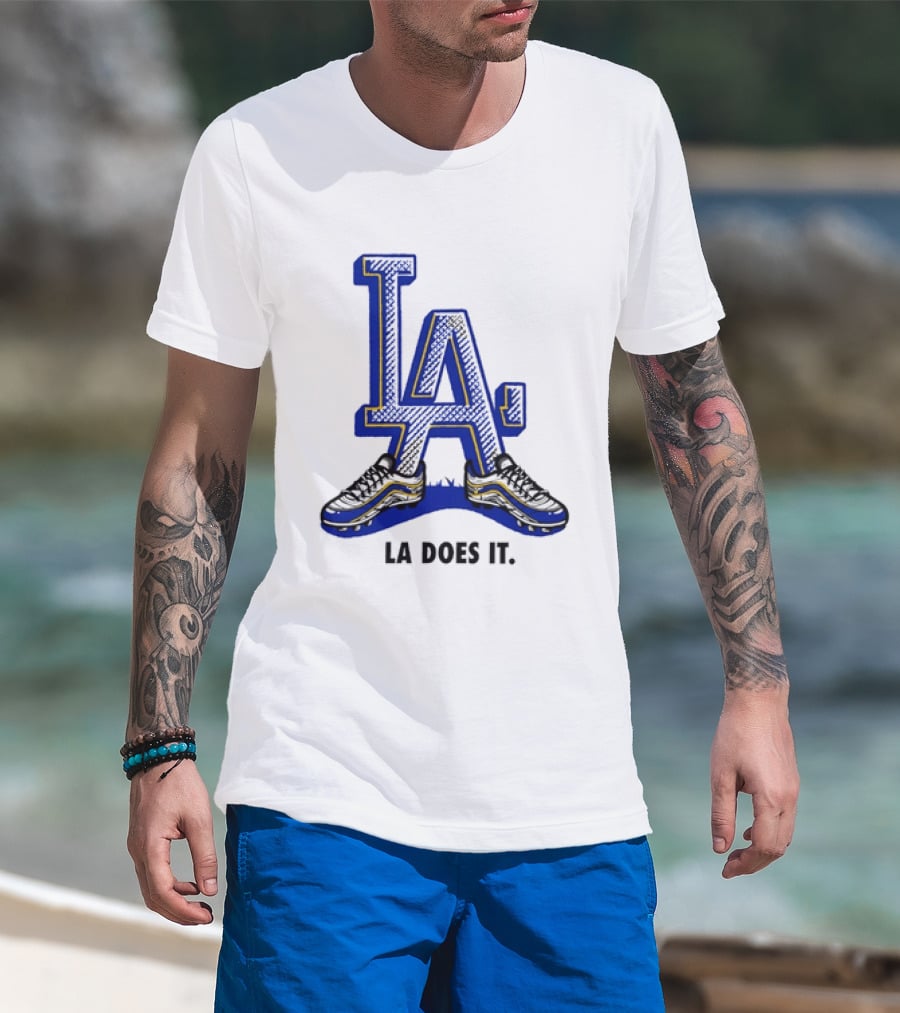 LA Dodgers LA Does It Baseball Footwear T-Shirt