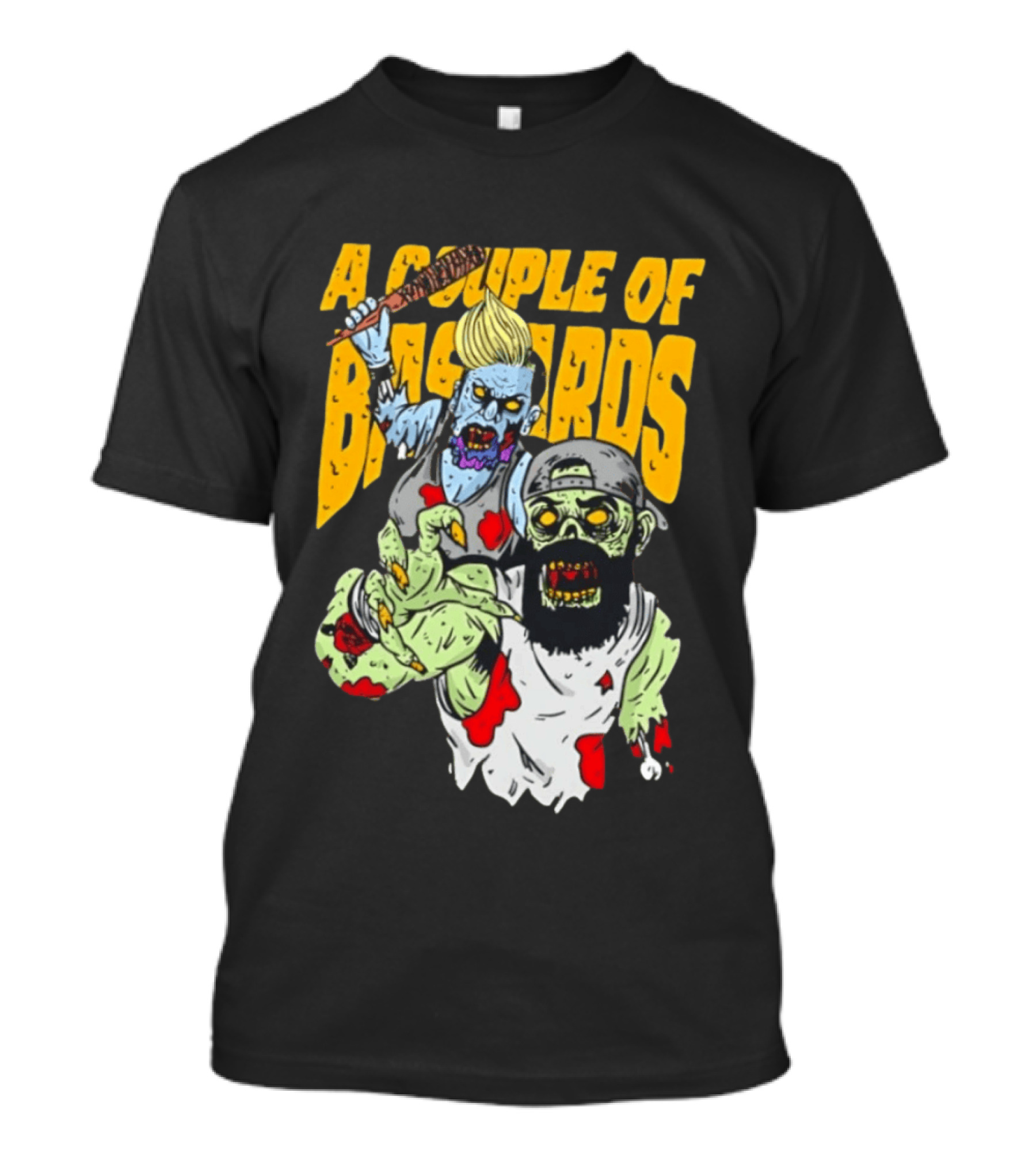 A Couple Of Bastards Zombie Cartoon With Baseball Bat And Beard T-Shirt