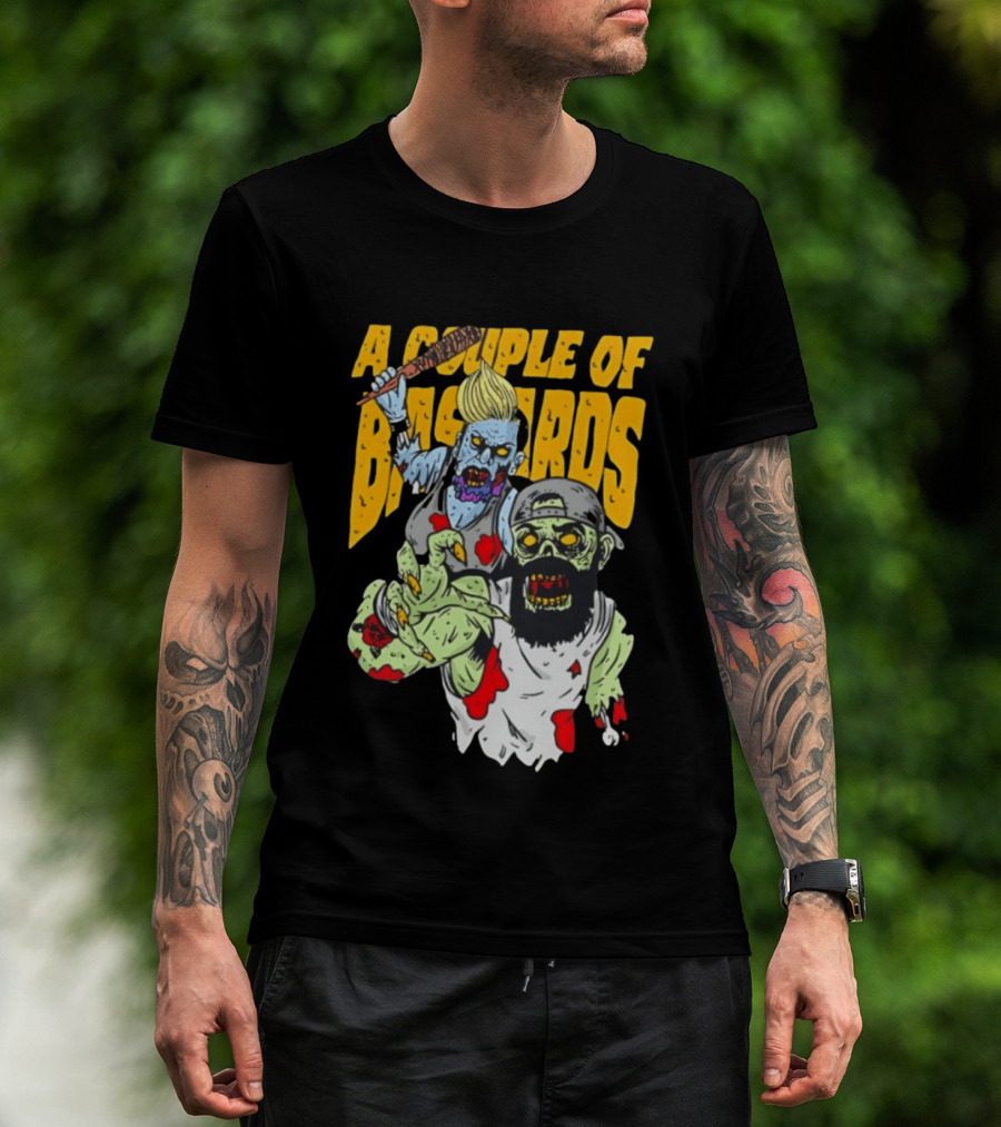 A Couple Of Bastards Zombie Cartoon With Baseball Bat And Beard T-Shirt