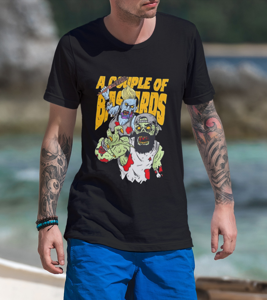 A Couple Of Bastards Zombie Cartoon With Baseball Bat And Beard T-Shirt