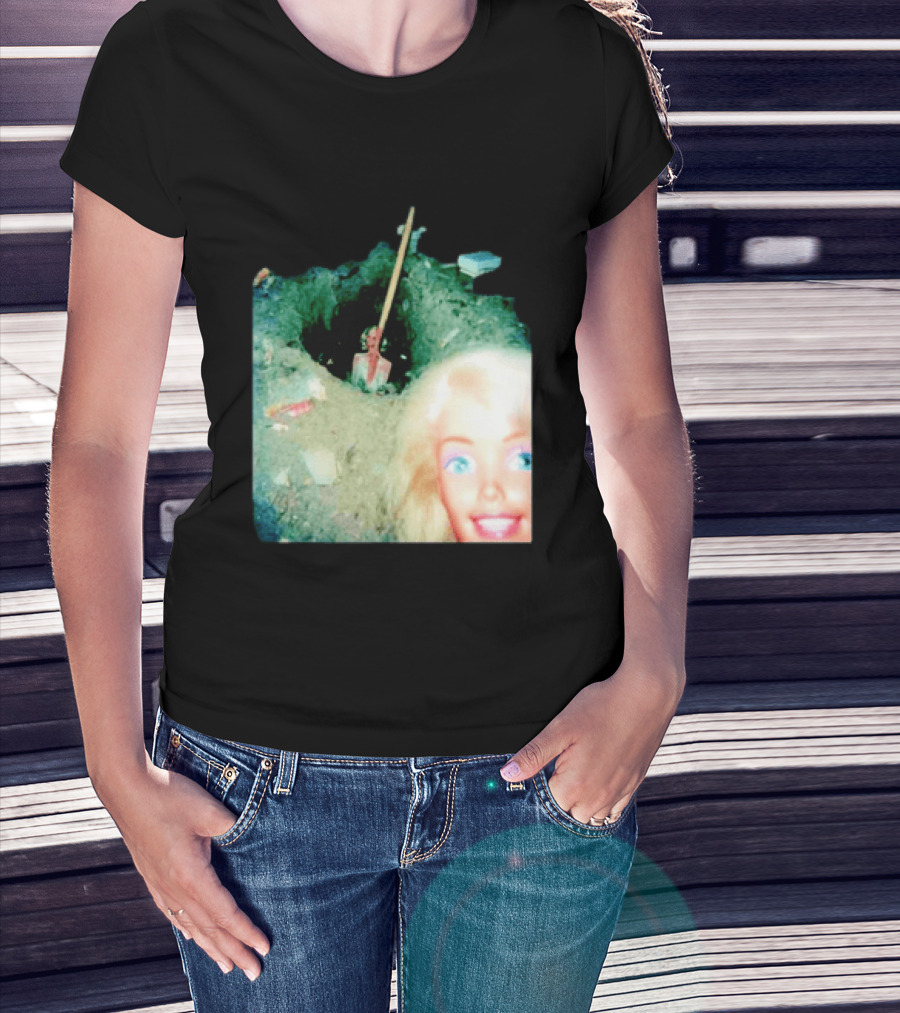 Barbie Doll Digging A Grave Shovel Surreal Scene T-Shirt