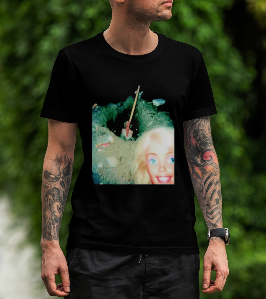 Barbie Doll Digging A Grave Shovel Surreal Scene T-Shirt